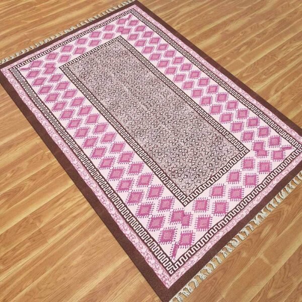 Hand Block Printed Cotton Pink Area Rug - Image 4