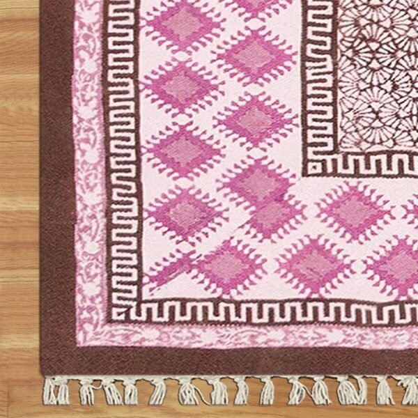 Hand Block Printed Cotton Pink Area Rug - Image 5