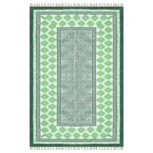 Indian Cotton Handmade Green Rug