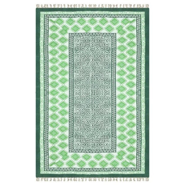 Indian Cotton Handmade Green Rug