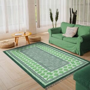 Indian Cotton Handmade Green Rug