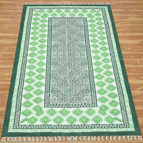 Indian Cotton Handmade Green Rug - Image 3