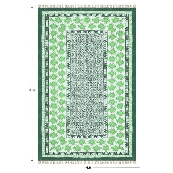 Indian Cotton Handmade Green Rug - Image 6