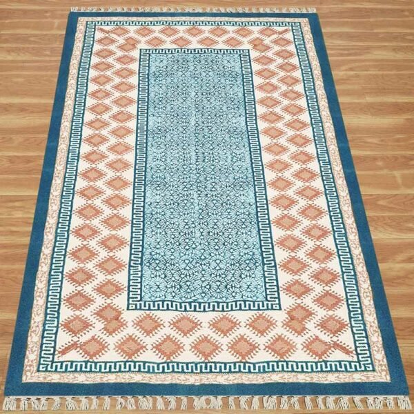 Indian Cotton Hand Block Printed Rug - Image 3