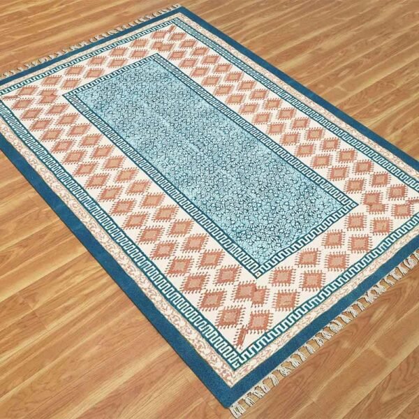 Indian Cotton Hand Block Printed Rug - Image 4