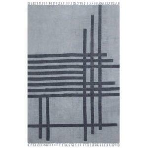 Black Geometrc Hand Block Printed Area Rug