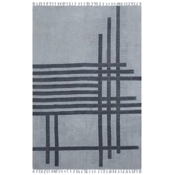 Black Geometrc Hand Block Printed Area Rug