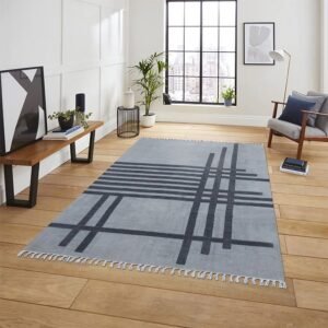 Black Geometrc Hand Block Printed Area Rug