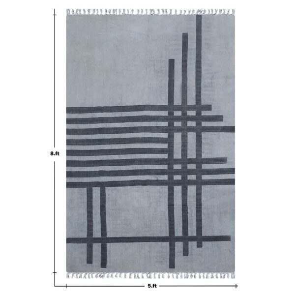 Black Geometrc Hand Block Printed Area Rug - Image 3
