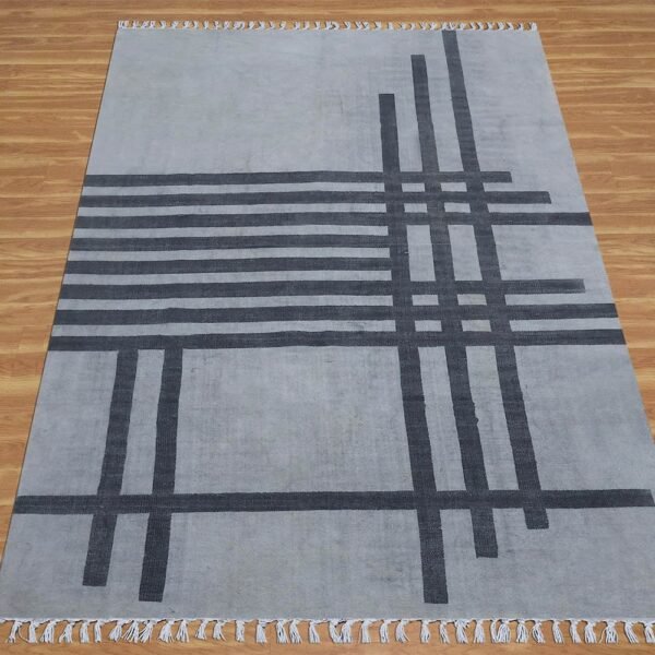 Black Geometrc Hand Block Printed Area Rug - Image 4