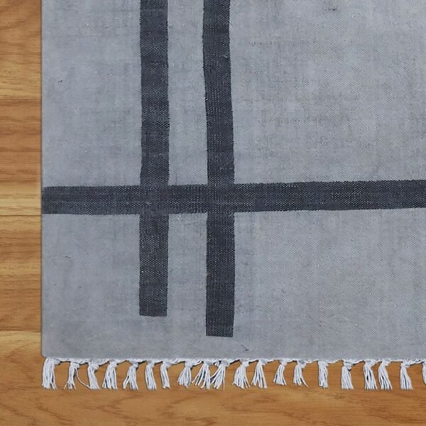 Black Geometrc Hand Block Printed Area Rug - Image 6