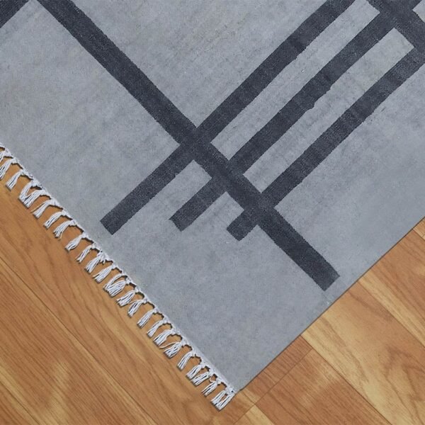 Black Geometrc Hand Block Printed Area Rug - Image 7