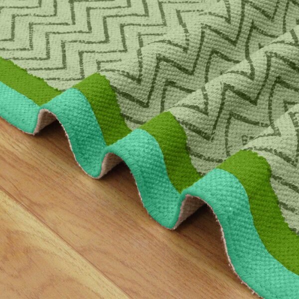 Green Hand Block Printed Runner Cotton Rug - Image 4
