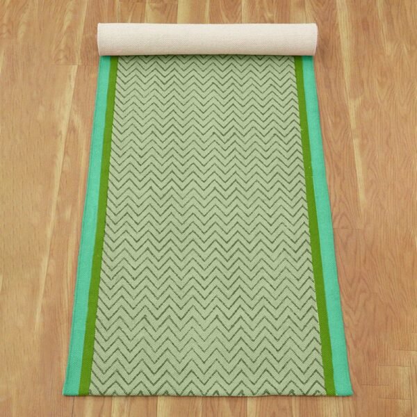 Green Hand Block Printed Runner Cotton Rug - Image 5