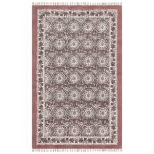 Red Floral Cotton Handmade Rug
