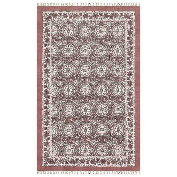 Red Floral Cotton Handmade Rug
