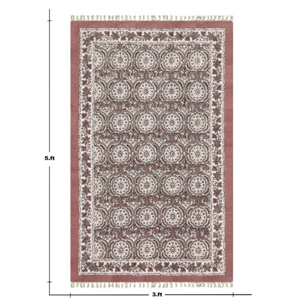 Red Floral Cotton Handmade Rug - Image 3