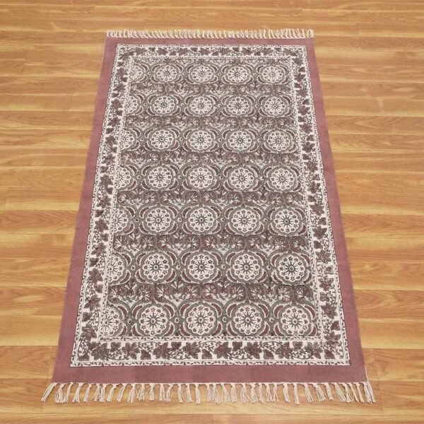 Red Floral Cotton Handmade Rug - Image 4