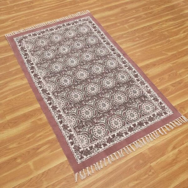 Red Floral Cotton Handmade Rug - Image 5
