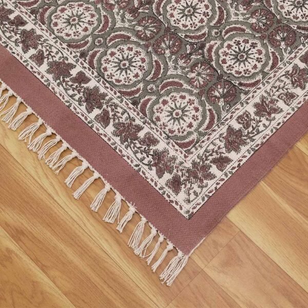 Red Floral Cotton Handmade Rug - Image 6