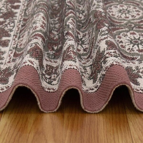 Red Floral Cotton Handmade Rug - Image 7