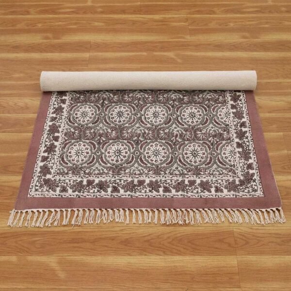 Red Floral Cotton Handmade Rug - Image 8