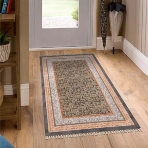 Black Abstract Cotton Hand Block Printed Rug