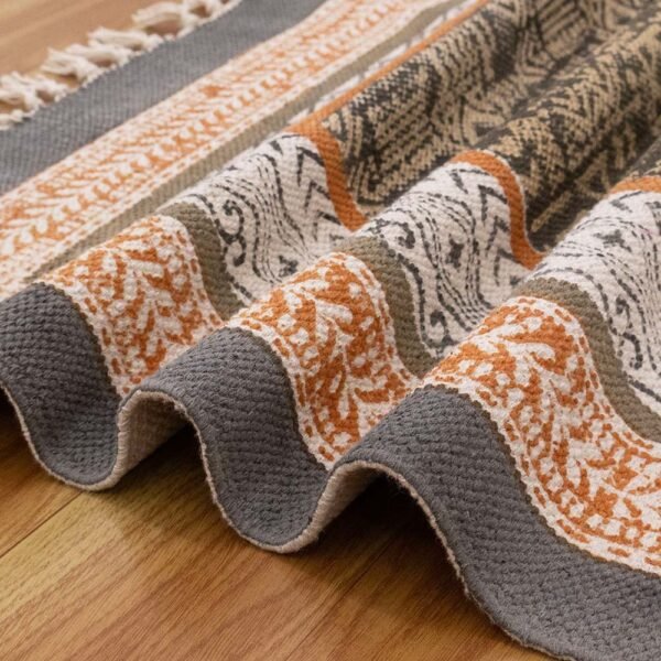 Black Abstract Cotton Hand Block Printed Rug - Image 7