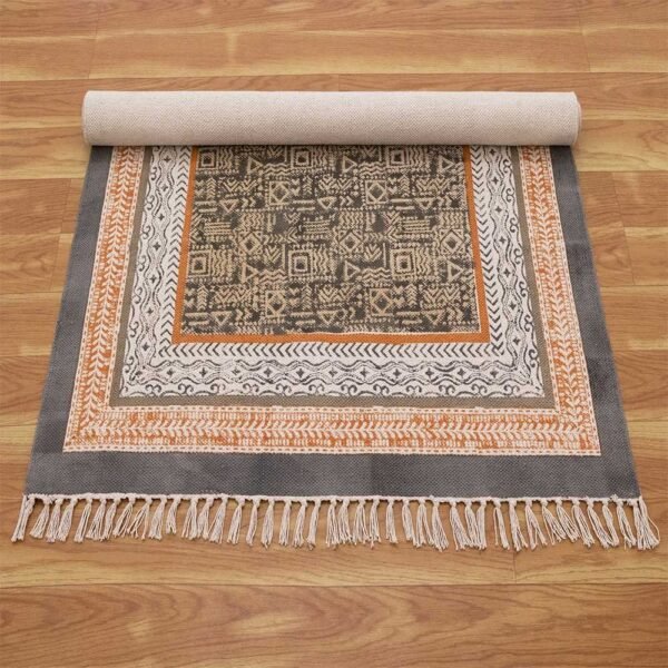 Black Abstract Cotton Hand Block Printed Rug - Image 8