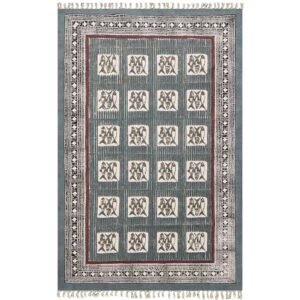 Abstract Cotton Black Block Printed Rug