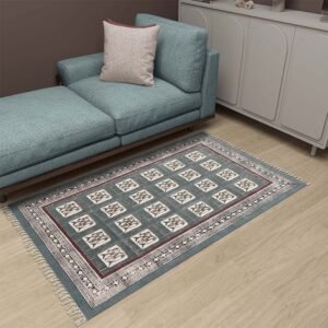 Abstract Cotton Black Block Printed Rug