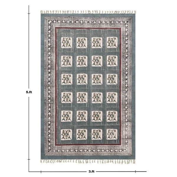 Abstract Cotton Black Block Printed Rug - Image 3