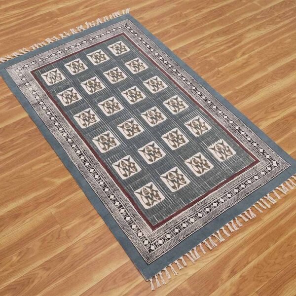 Abstract Cotton Black Block Printed Rug - Image 4