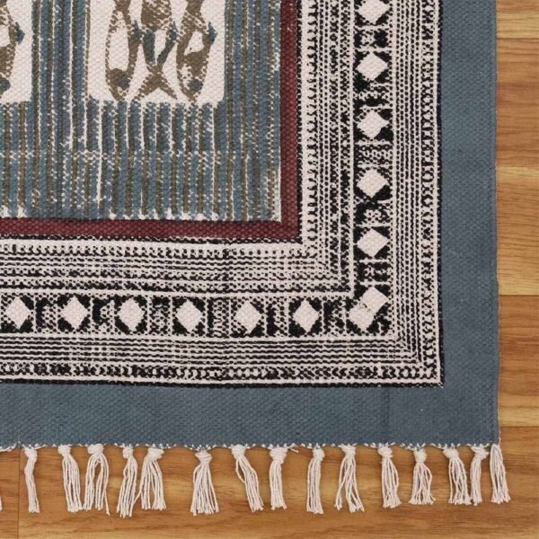 Abstract Cotton Black Block Printed Rug - Image 5