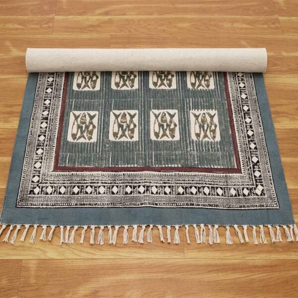Abstract Cotton Black Block Printed Rug - Image 7