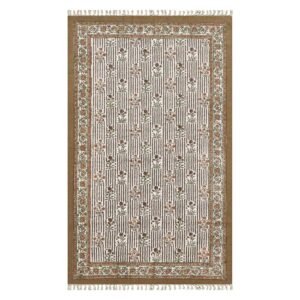 Brown Floral Hand Block Printed Rug