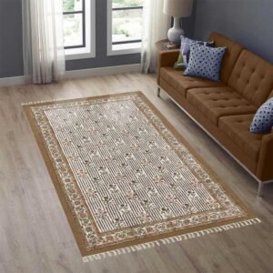 Brown Floral Hand Block Printed Rug