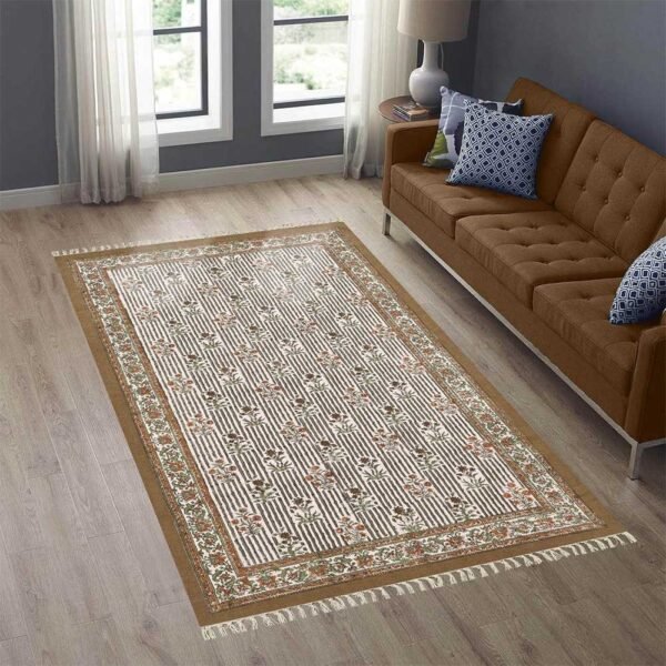 Brown Floral Hand Block Printed Rug - Image 2