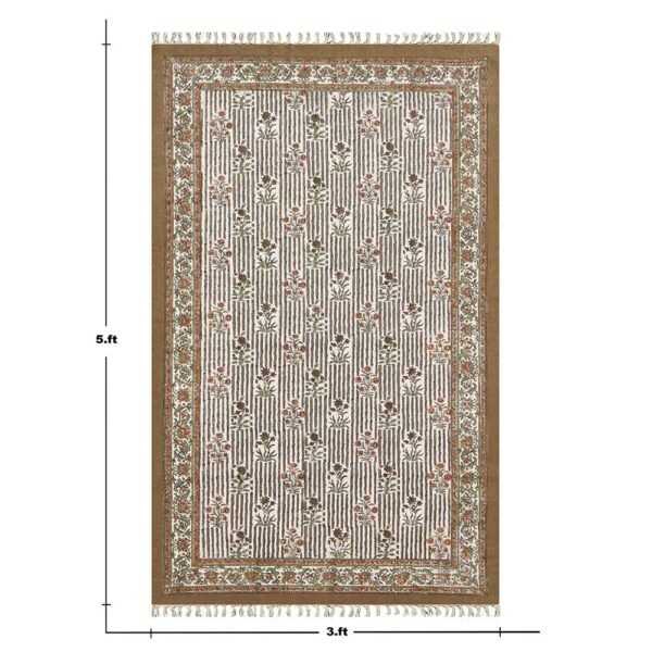 Brown Floral Hand Block Printed Rug - Image 3