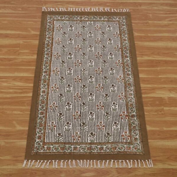 Brown Floral Hand Block Printed Rug - Image 4