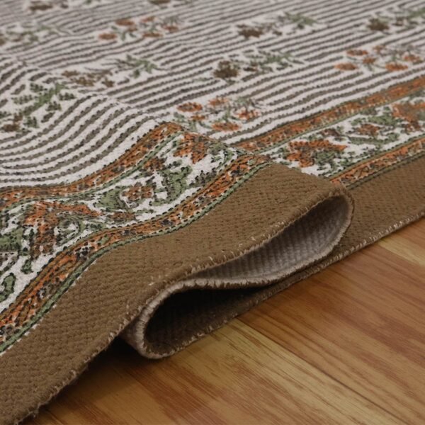 Brown Floral Hand Block Printed Rug - Image 6