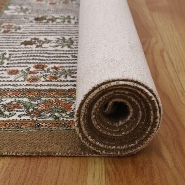 Brown Floral Hand Block Printed Rug - Image 7