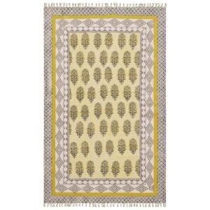 Gray Cotton Floral Handmade Area Rug