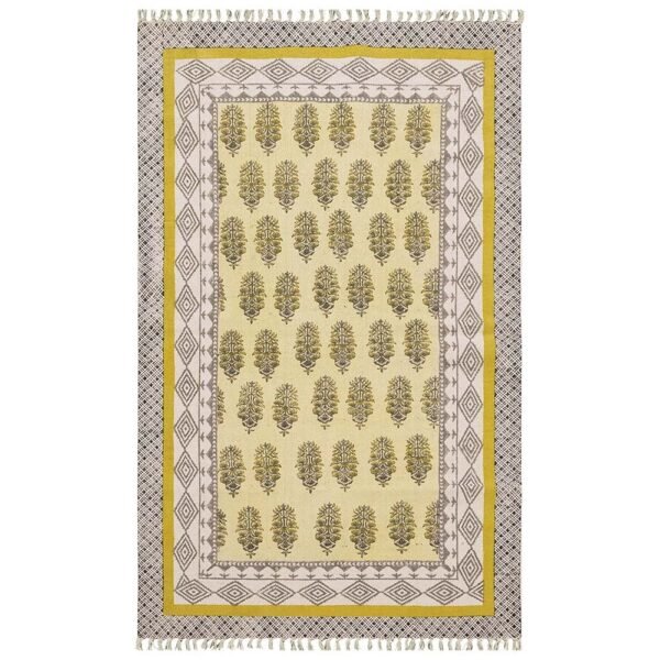 Gray Cotton Floral Handmade Area Rug