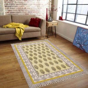 Gray Cotton Floral Handmade Area Rug
