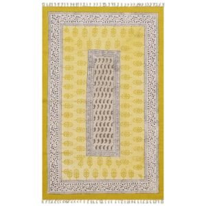 Yellow Floral Hand Block Printed Rug
