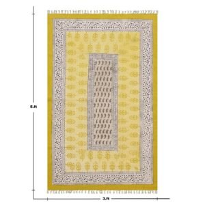Yellow Floral Hand Block Printed Rug