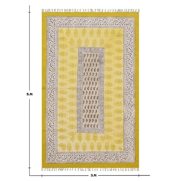 Yellow Floral Hand Block Printed Rug - Image 2