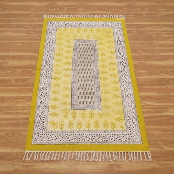 Yellow Floral Hand Block Printed Rug - Image 4