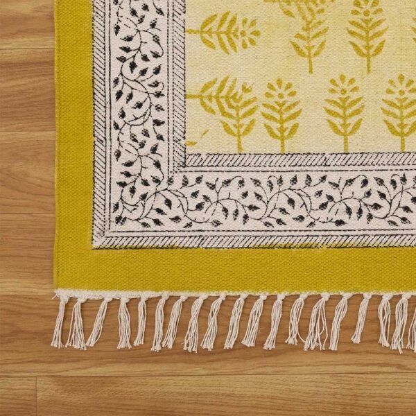 Yellow Floral Hand Block Printed Rug - Image 5